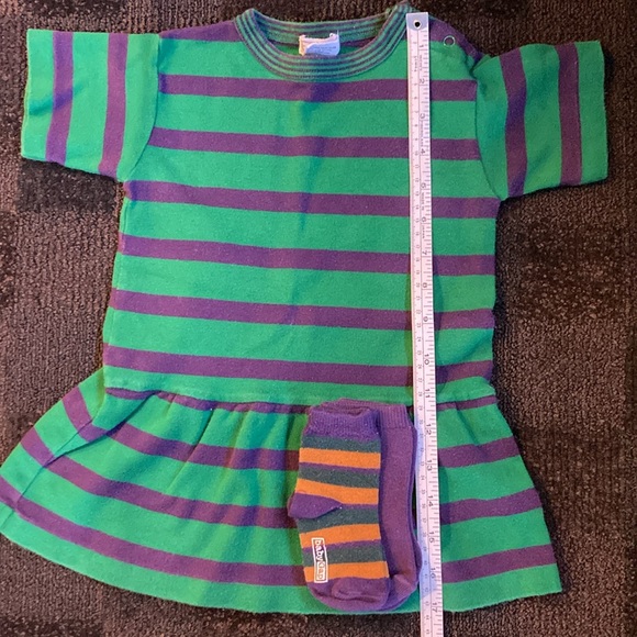 Vintage Baby Gap 6-piece Dress Pants Socks Shoes Striped Green & Purple 12-18 m - Picture 9 of 16